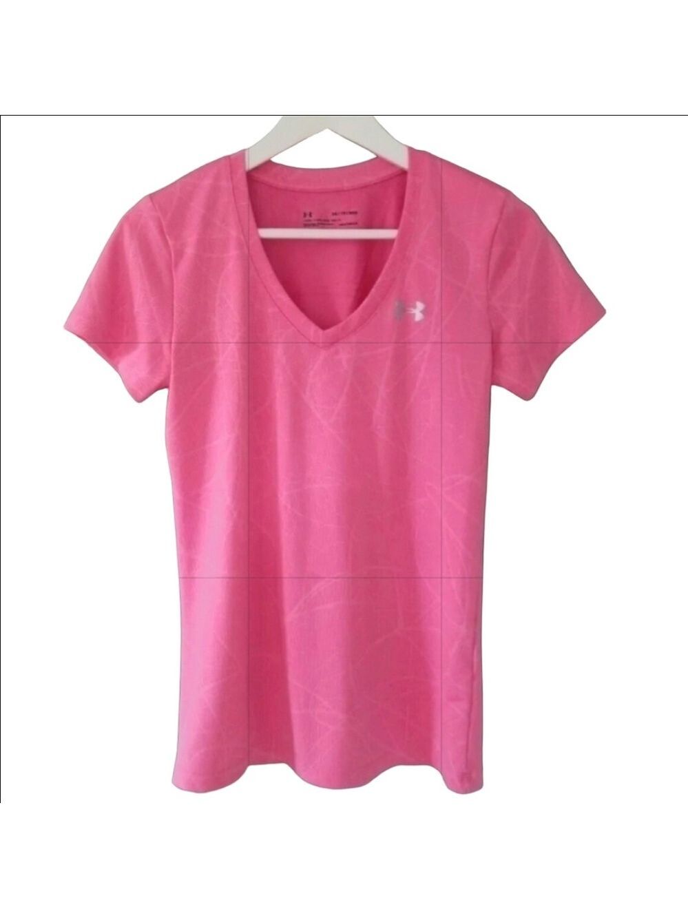 Under Armour Athletic V-Neck Top Breathable Lightweight Short Sleeves Hot Pink
